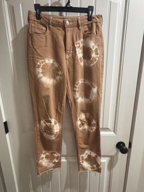 PacSun Womens Size 28 (30) High Rise Mom Jeans Eco Tan Tie Dye Raw Hem